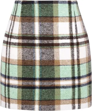 Pencil Skirt for Women Plaid Casual High Waisted Bodycon Mini Skirt Vintage Wool Tweed Plaid Mini Skirt
