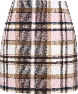 Pencil Skirt for Women Plaid Casual High Waisted Bodycon Mini Skirt Vintage Wool Tweed Plaid Mini Skirt