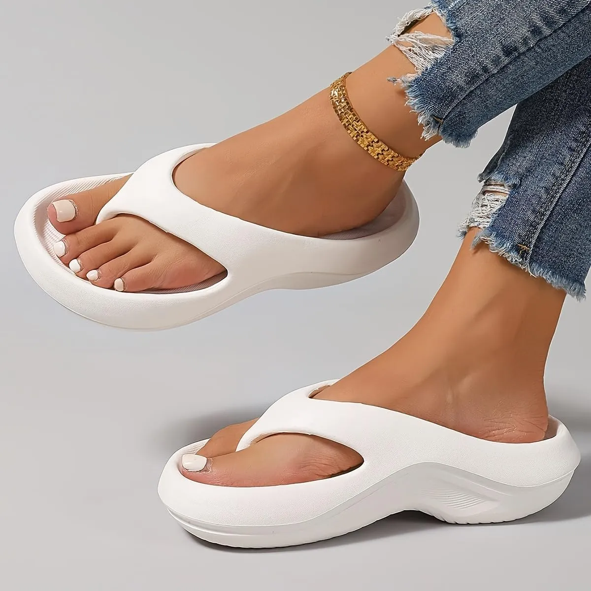 Pillow Arch Support Flip Flops for Women, Non-Slip Lightweight Walking Beach Shoes, Cloud-Like Recovery Flipflops with Ergonomic Design