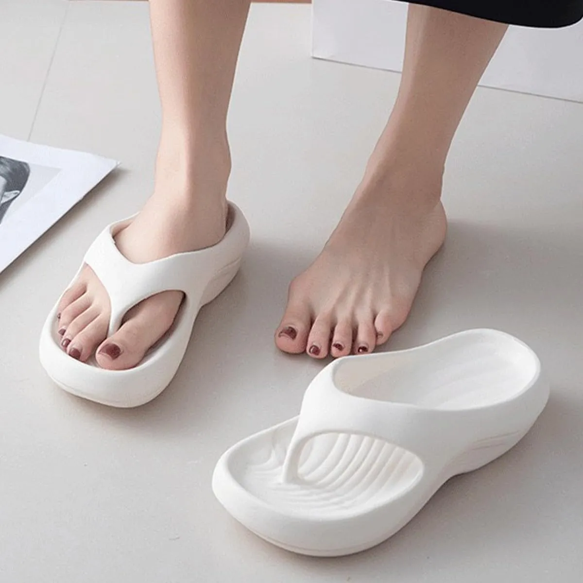 Pillow Arch Support Flip Flops, Plantar Fasciitis Orthopedic Sandals For Women, Walking Platform Recovery Flipflops, Soft Non-Slip Comfort Lightweight Summer Beach Shoes