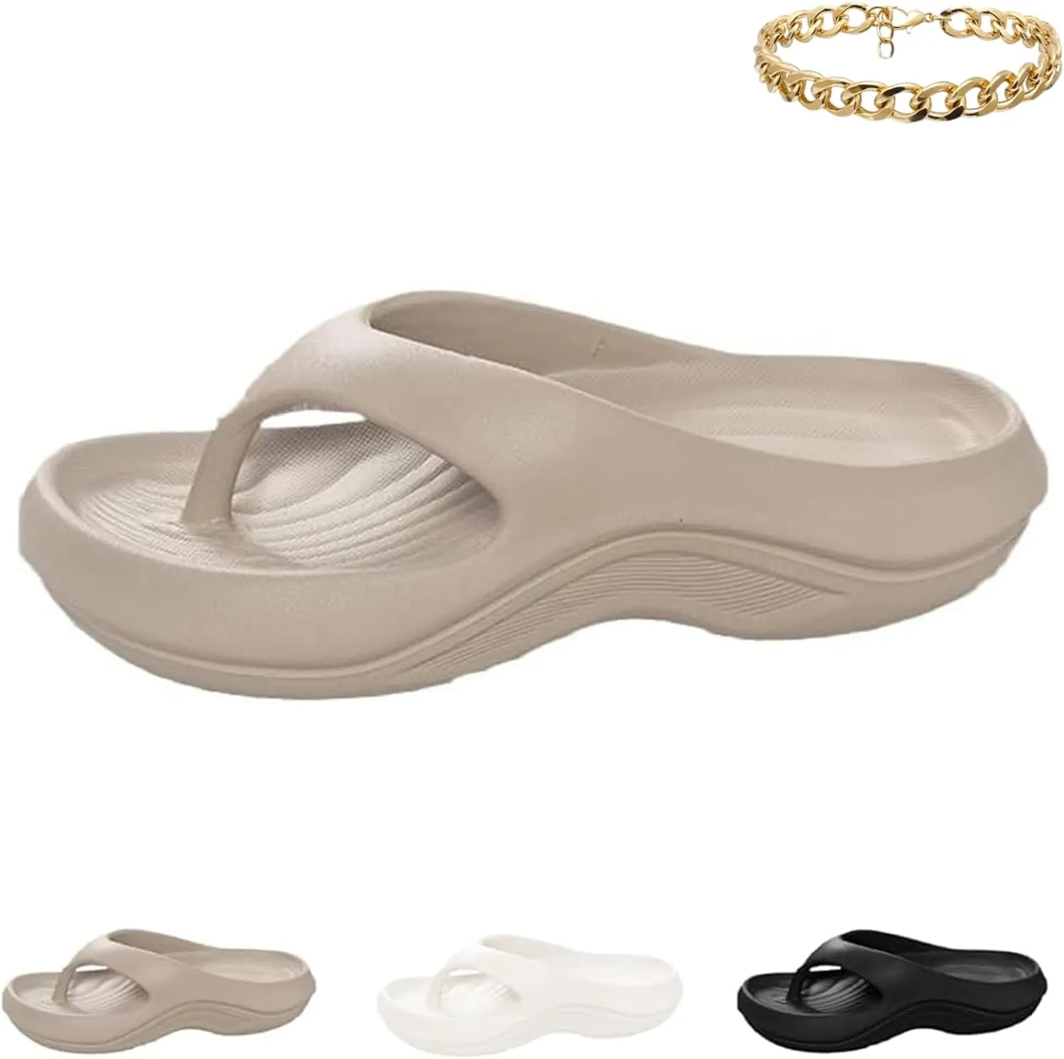 Pillow Arch Support Flip Flops, Plantar Fasciitis Orthopedic Sandals For Women, Walking Platform Recovery Flipflops, Soft Non-Slip Comfort Lightweight Summer Beach Shoes