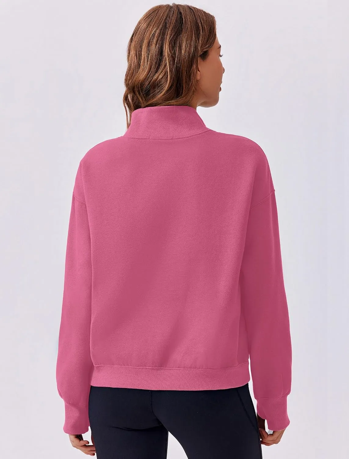 PINSPARK Sweatshirt for Women 2024 Fall Outfits Long Sleeve Fleece Top Turtleneck Sweater Shirts with Side Pockets Thumb Hole