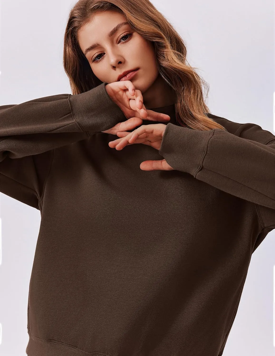 PINSPARK Sweatshirt for Women 2024 Fall Outfits Long Sleeve Fleece Top Turtleneck Sweater Shirts with Side Pockets Thumb Hole
