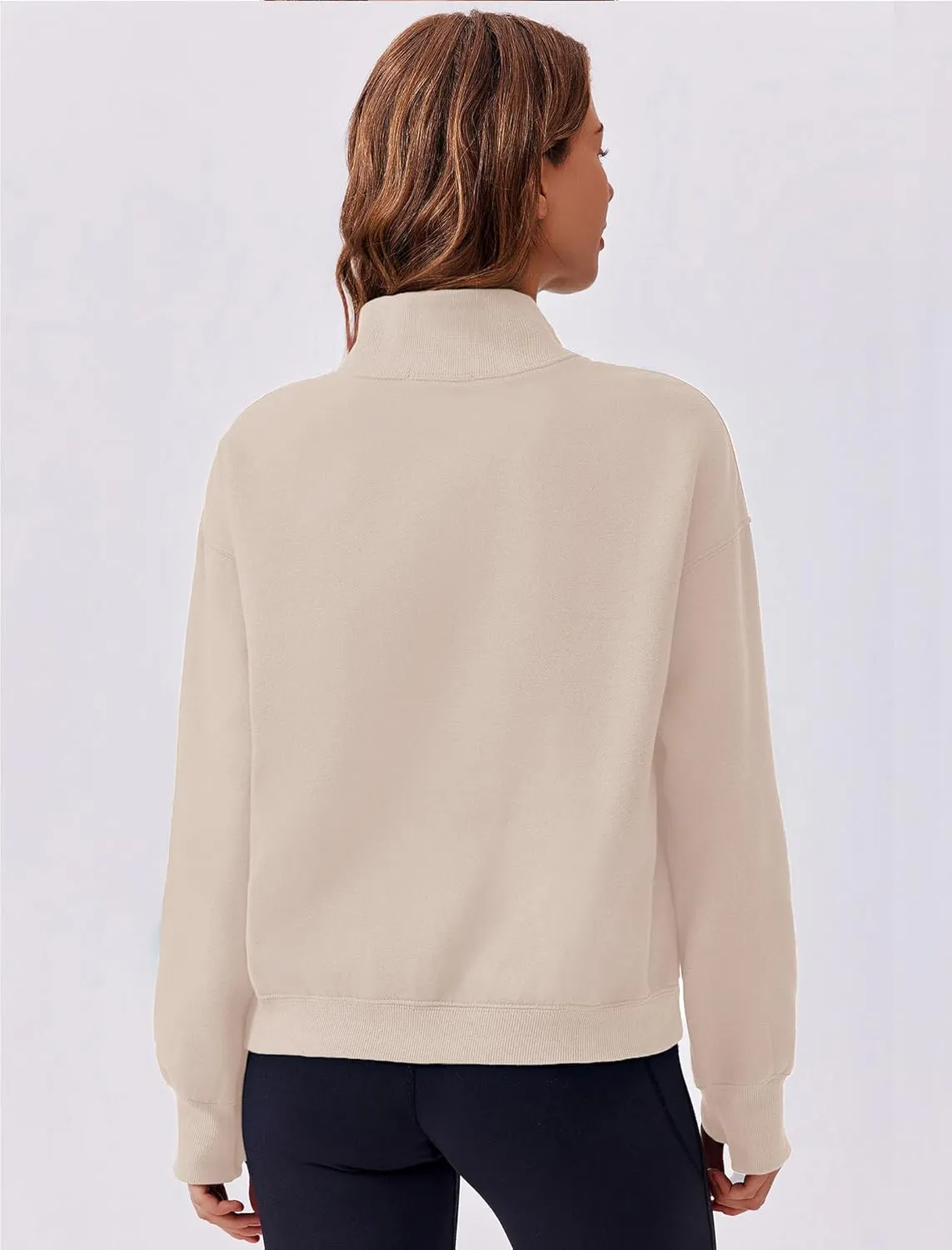 PINSPARK Sweatshirt for Women 2024 Fall Outfits Long Sleeve Fleece Top Turtleneck Sweater Shirts with Side Pockets Thumb Hole