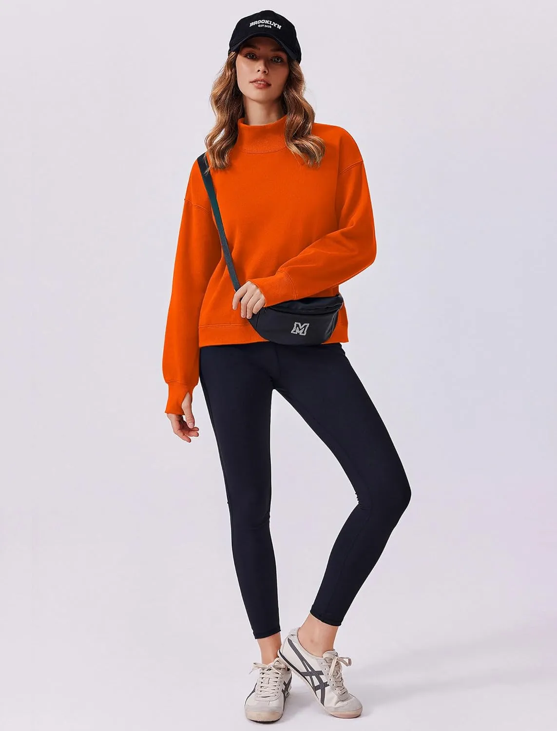 PINSPARK Sweatshirt for Women 2024 Fall Outfits Long Sleeve Fleece Top Turtleneck Sweater Shirts with Side Pockets Thumb Hole