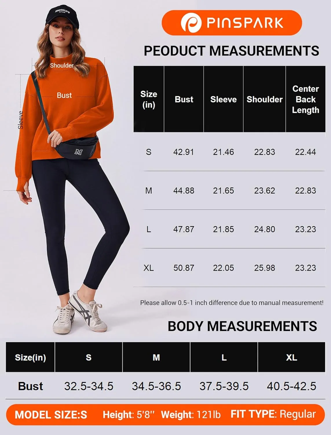 PINSPARK Sweatshirt for Women 2024 Fall Outfits Long Sleeve Fleece Top Turtleneck Sweater Shirts with Side Pockets Thumb Hole