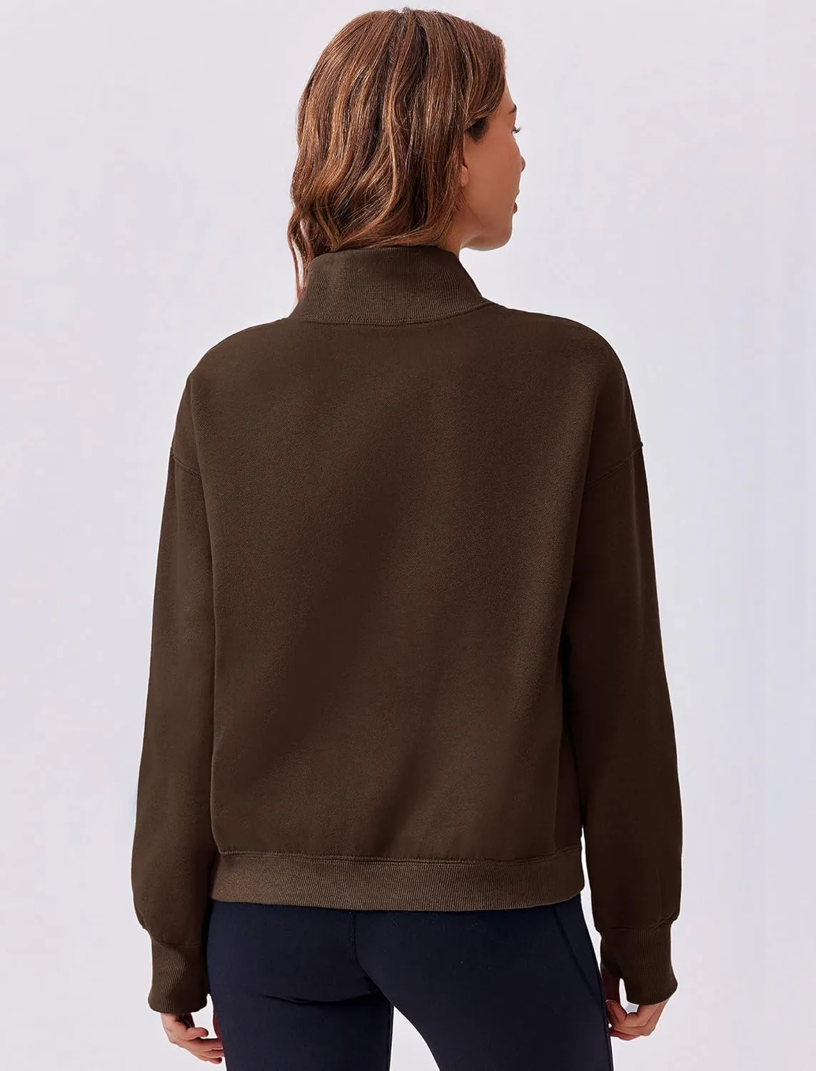 PINSPARK Sweatshirt for Women 2024 Fall Outfits Long Sleeve Fleece Top Turtleneck Sweater Shirts with Side Pockets Thumb Hole