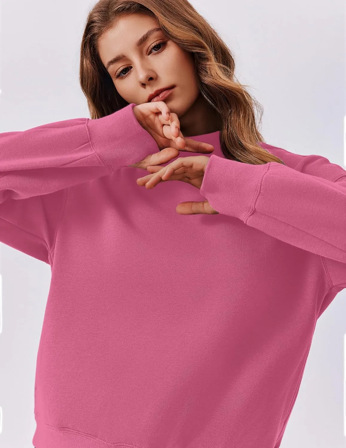 PINSPARK Sweatshirt for Women 2024 Fall Outfits Long Sleeve Fleece Top Turtleneck Sweater Shirts with Side Pockets Thumb Hole