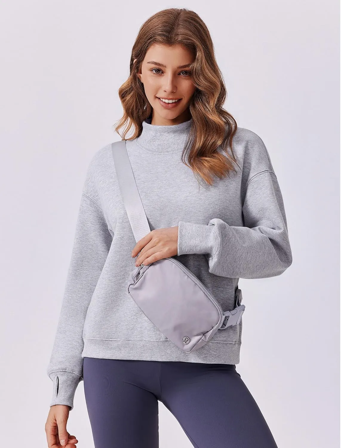 PINSPARK Sweatshirt for Women 2024 Fall Outfits Long Sleeve Fleece Top Turtleneck Sweater Shirts with Side Pockets Thumb Hole