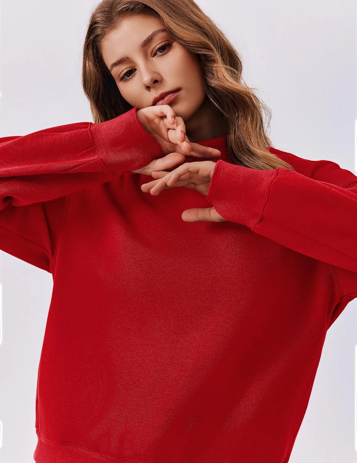 PINSPARK Sweatshirt for Women 2024 Fall Outfits Long Sleeve Fleece Top Turtleneck Sweater Shirts with Side Pockets Thumb Hole
