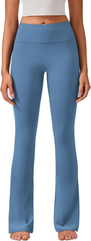 PINSPARK Womens Mini Flare Yoga Pants High Waisted Bootcut Leggings Athletic Bootleg Pants with Back Pockets