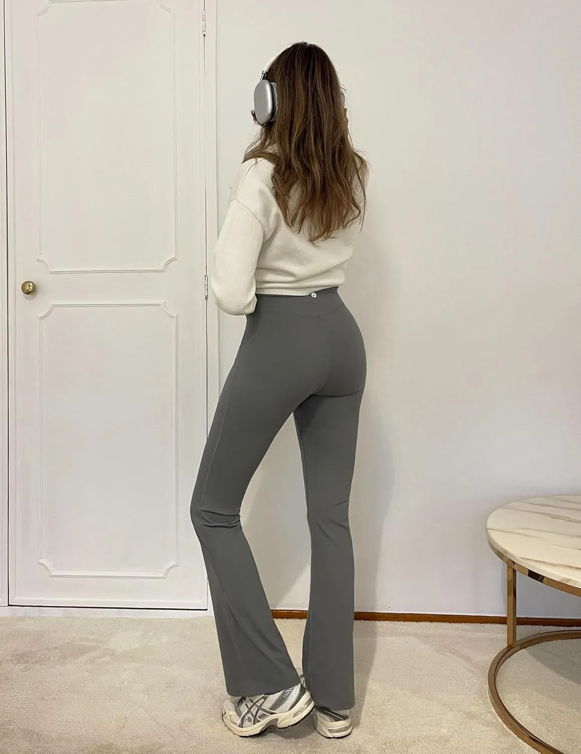 PINSPARK Womens Mini Flare Yoga Pants High Waisted Bootcut Leggings Athletic Bootleg Pants with Back Pockets