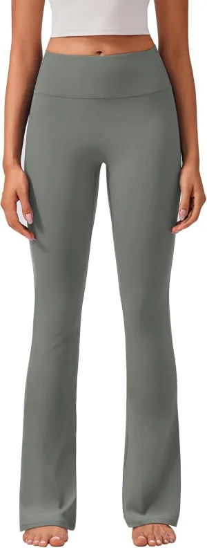 PINSPARK Womens Mini Flare Yoga Pants High Waisted Bootcut Leggings Athletic Bootleg Pants with Back Pockets