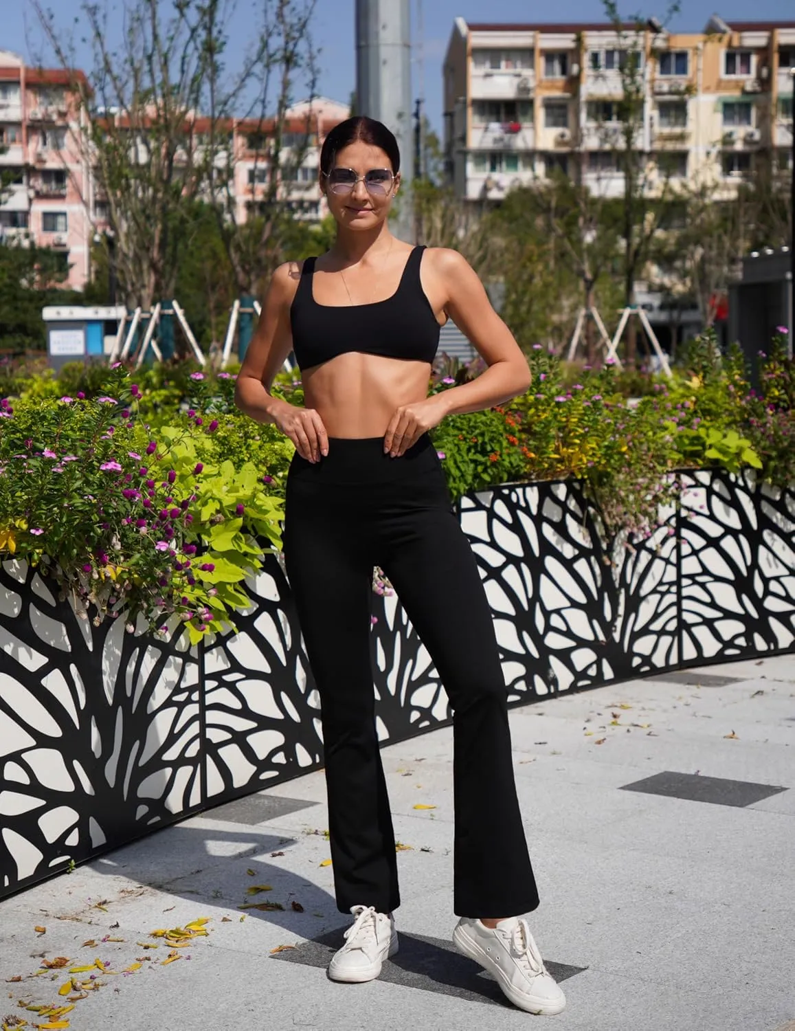 PINSPARK Womens Mini Flare Yoga Pants High Waisted Bootcut Leggings Athletic Bootleg Pants with Back Pockets