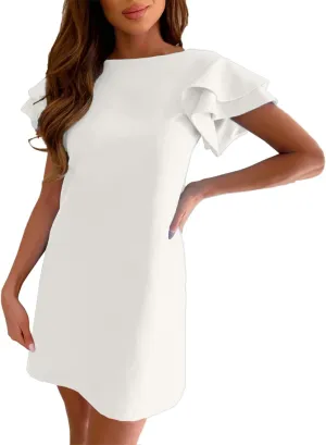 Plain Tee Shirt Dresses for Women Short Sleeve 2024 Trendy Sun Dresses Casual High Neck T Shirt Dress Sexy Summer Backless Beach T-Shirt Vacation Outfits Modest Cocktail Sundresses White