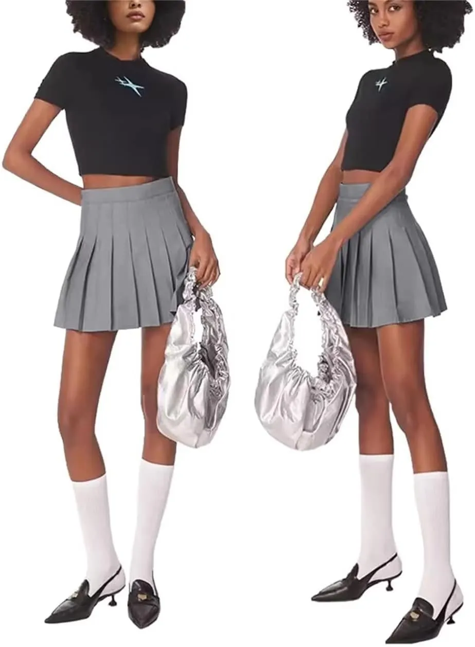 Pleated Mini Skirt High Waisted Tennis Skirts Skorts for Women Girls School Uniform Dress Cheer Skirt with Shorts,2T-4XL