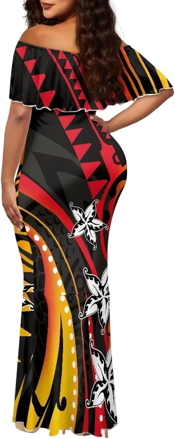 Polynesian for Women S-7XL Off Shoulder Maxi Dress Hawaiian Summer Dresses