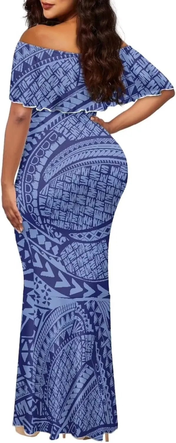 Polynesian for Women S-7XL Off Shoulder Maxi Dress Hawaiian Summer Dresses