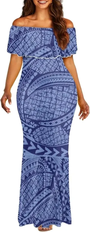 Polynesian for Women S-7XL Off Shoulder Maxi Dress Hawaiian Summer Dresses