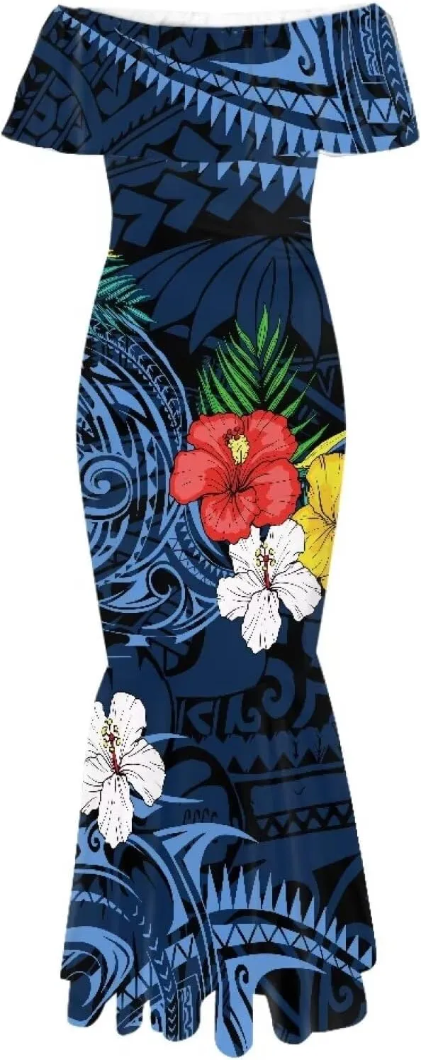 Polynesian for Women S-7XL Off Shoulder Maxi Dress Hawaiian Summer Dresses