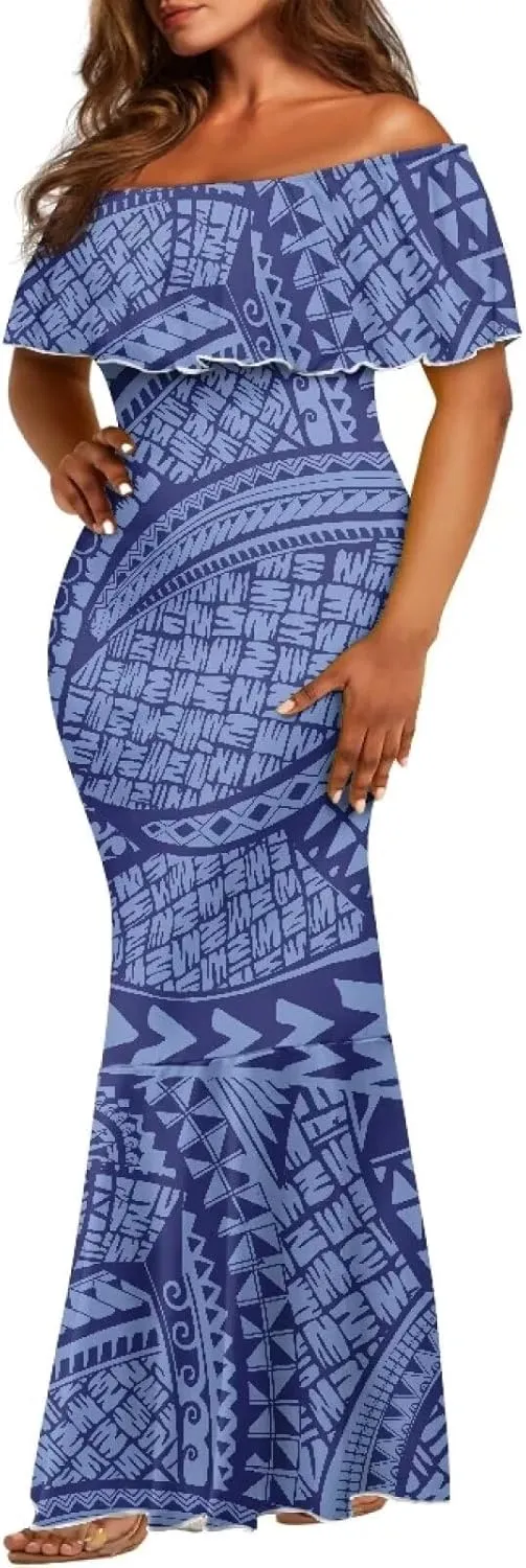 Polynesian for Women S-7XL Off Shoulder Maxi Dress Hawaiian Summer Dresses