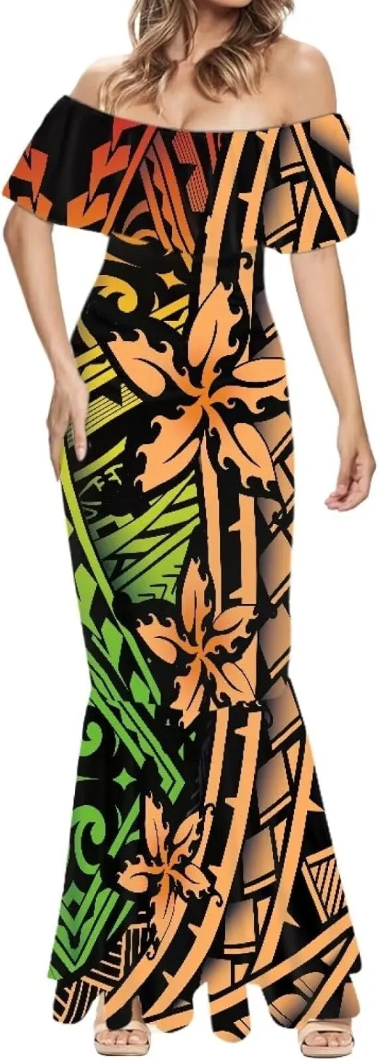 Polynesian for Women S-7XL Off Shoulder Maxi Dress Hawaiian Summer Dresses