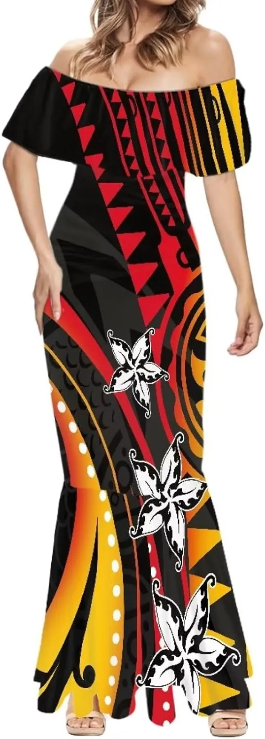 Polynesian for Women S-7XL Off Shoulder Maxi Dress Hawaiian Summer Dresses