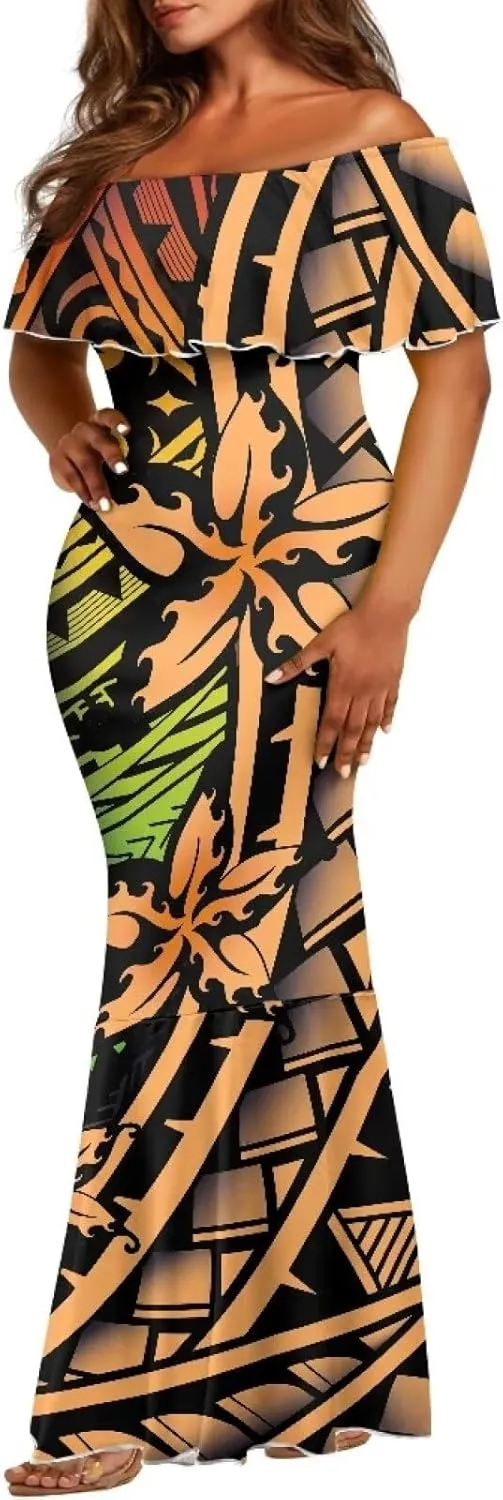 Polynesian for Women S-7XL Off Shoulder Maxi Dress Hawaiian Summer Dresses