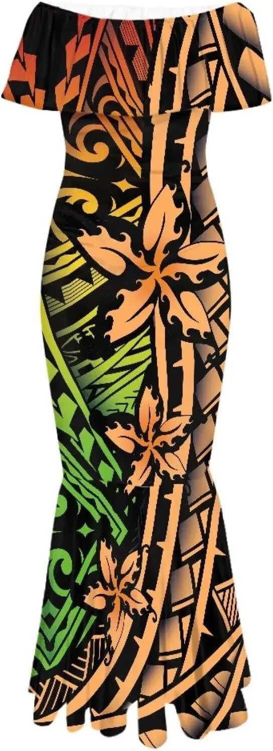 Polynesian for Women S-7XL Off Shoulder Maxi Dress Hawaiian Summer Dresses