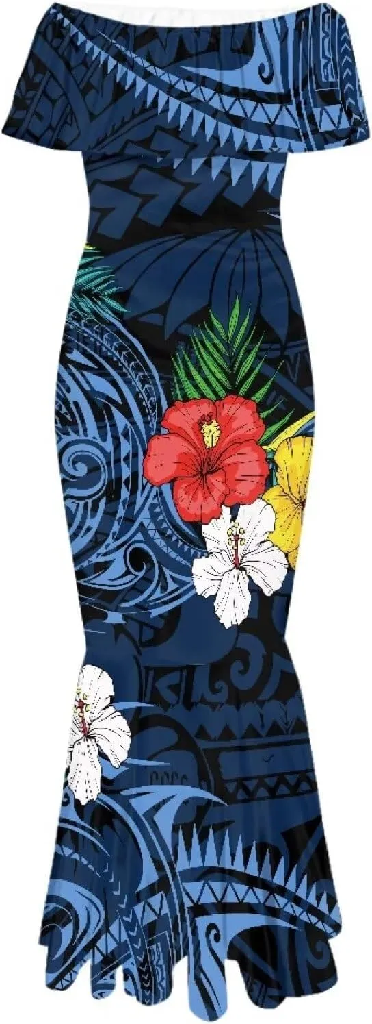 Polynesian for Women S-7XL Off Shoulder Maxi Dress Hawaiian Summer Dresses