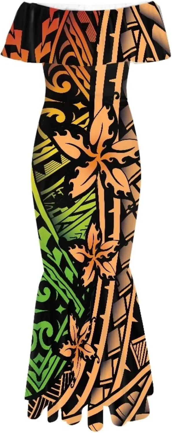 Polynesian for Women S-7XL Off Shoulder Maxi Dress Hawaiian Summer Dresses