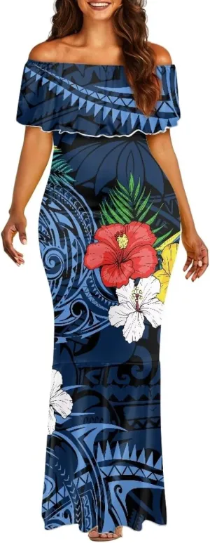 Polynesian for Women S-7XL Off Shoulder Maxi Dress Hawaiian Summer Dresses