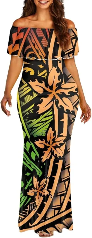 Polynesian for Women S-7XL Off Shoulder Maxi Dress Hawaiian Summer Dresses