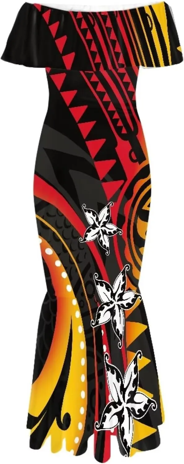 Polynesian for Women S-7XL Off Shoulder Maxi Dress Hawaiian Summer Dresses