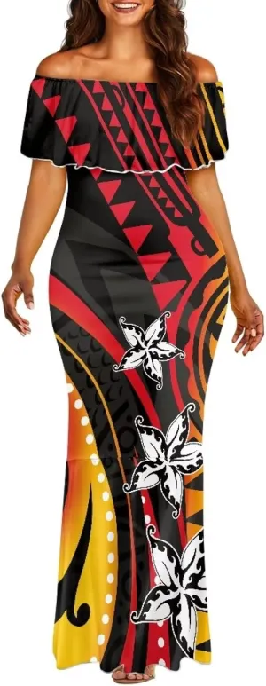 Polynesian for Women S-7XL Off Shoulder Maxi Dress Hawaiian Summer Dresses
