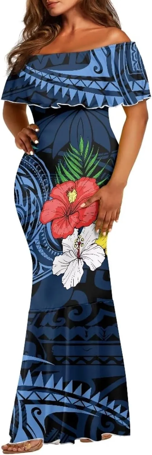 Polynesian for Women S-7XL Off Shoulder Maxi Dress Hawaiian Summer Dresses
