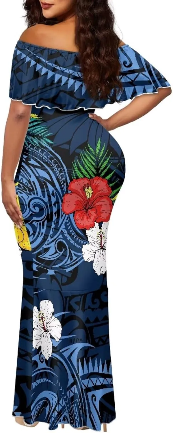 Polynesian for Women S-7XL Off Shoulder Maxi Dress Hawaiian Summer Dresses