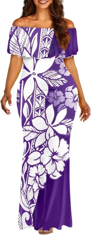 Polynesian for Women S-7XL Off Shoulder Maxi Dress Hawaiian Summer Dresses