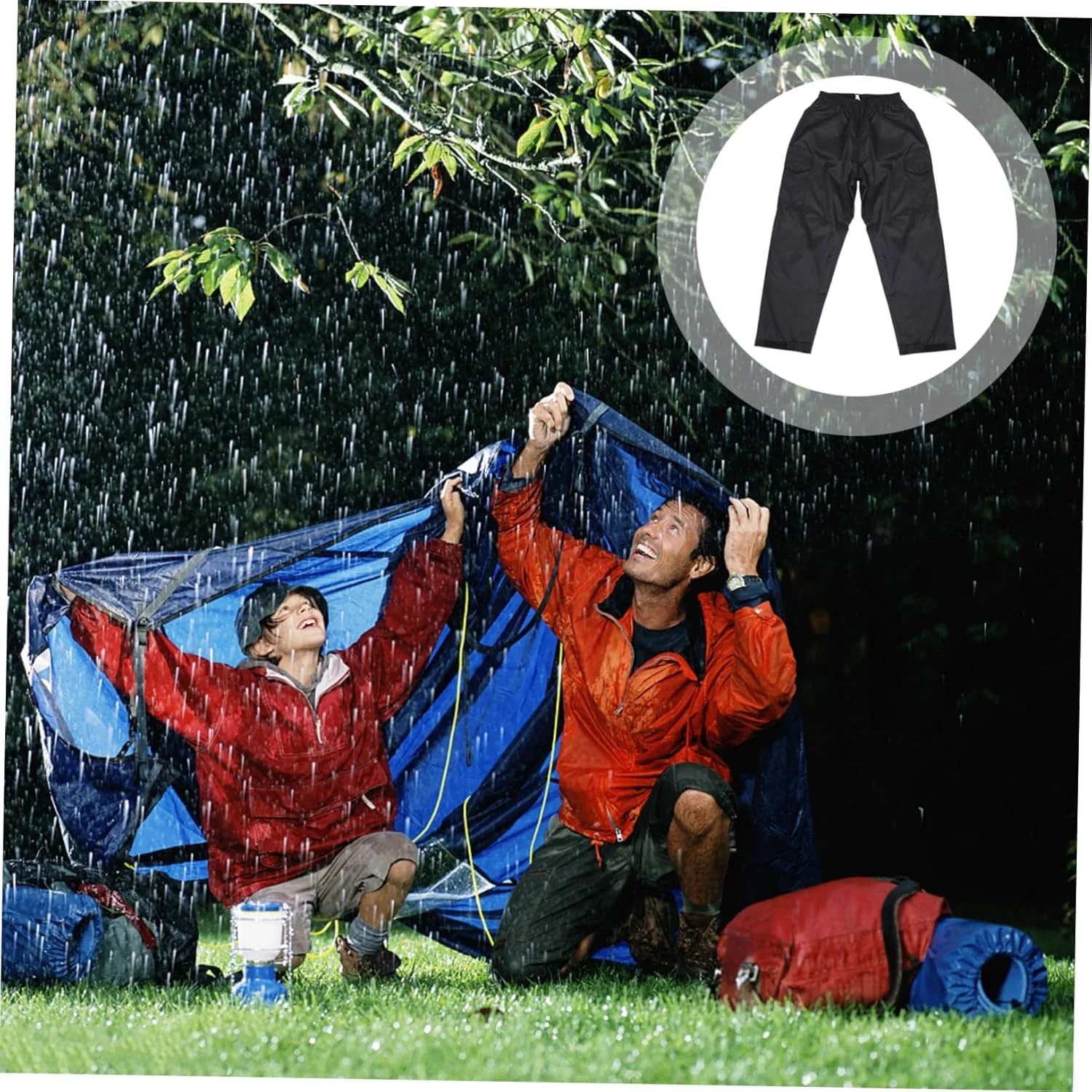 POPETPOP Waterproof Pants for Women Breathable Rain Pants Double-Layered Wear-Resistant Rainproof Shell Black