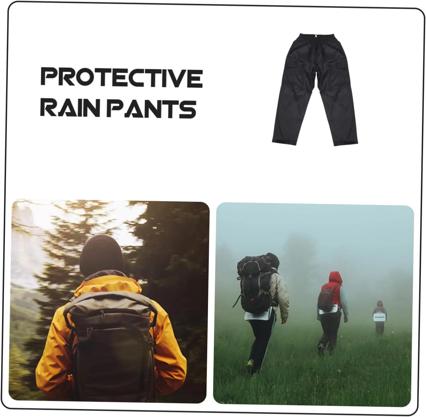 POPETPOP Waterproof Pants for Women Breathable Rain Pants Double-Layered Wear-Resistant Rainproof Shell Black