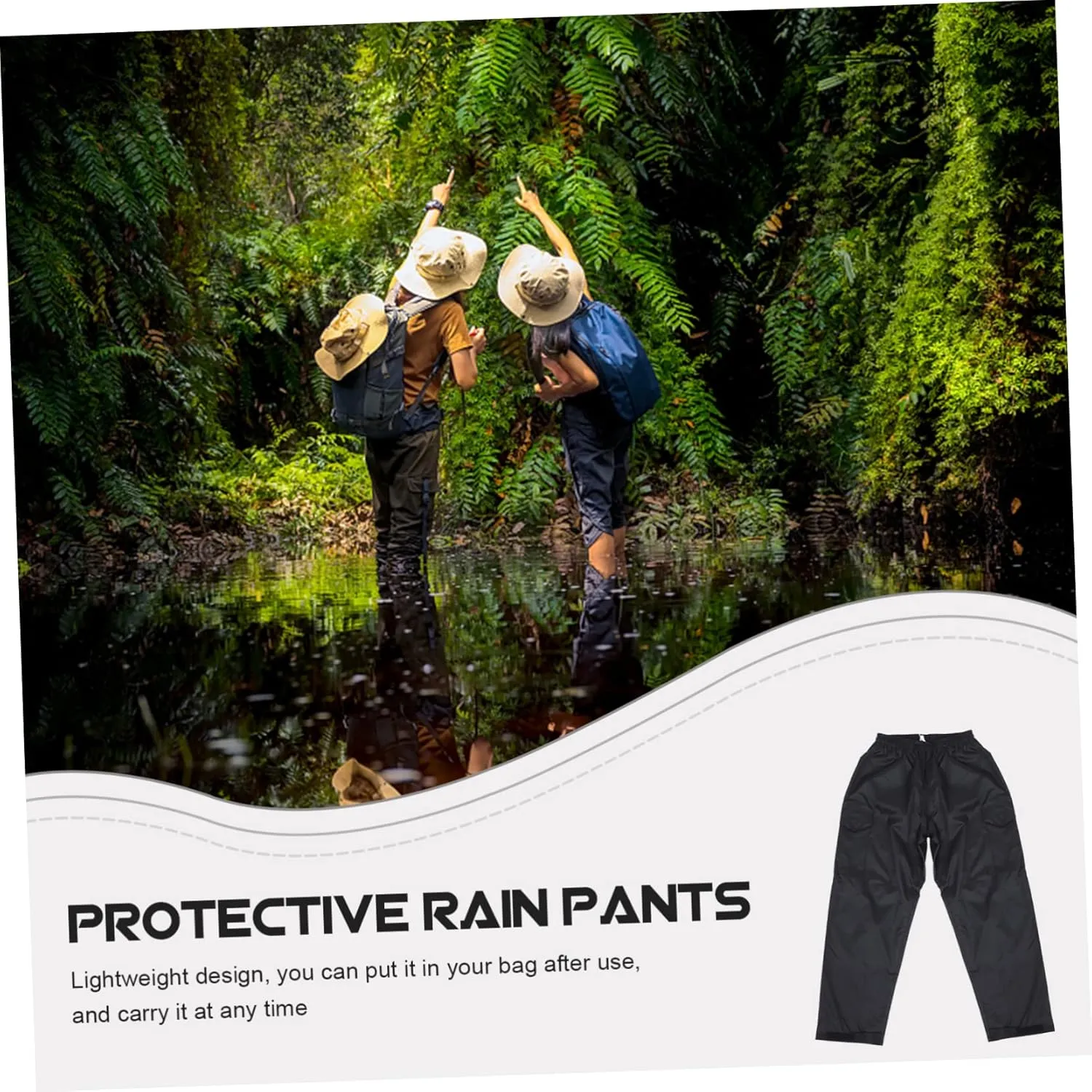 POPETPOP Waterproof Pants for Women Breathable Rain Pants Double-Layered Wear-Resistant Rainproof Shell Black