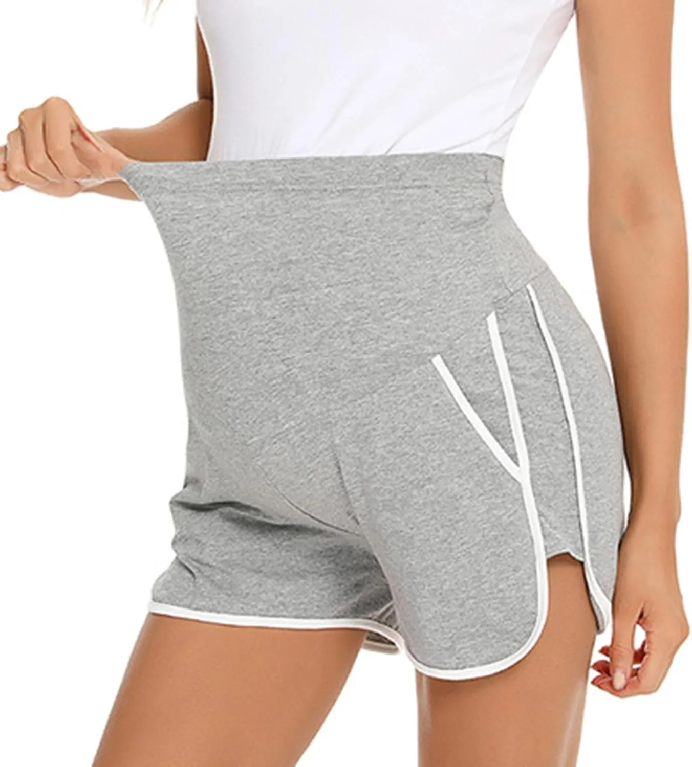 Pregnant Women Cotton Shorts Maternity Belly Support Wearing Shorts with Double Slit Wide Leg Shorts Pajamas Shorts