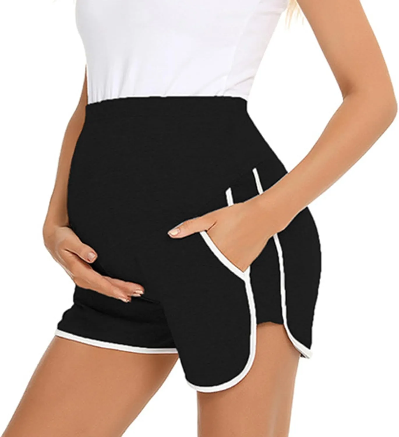 Pregnant Women Cotton Shorts Maternity Belly Support Wearing Shorts with Double Slit Wide Leg Shorts Pajamas Shorts