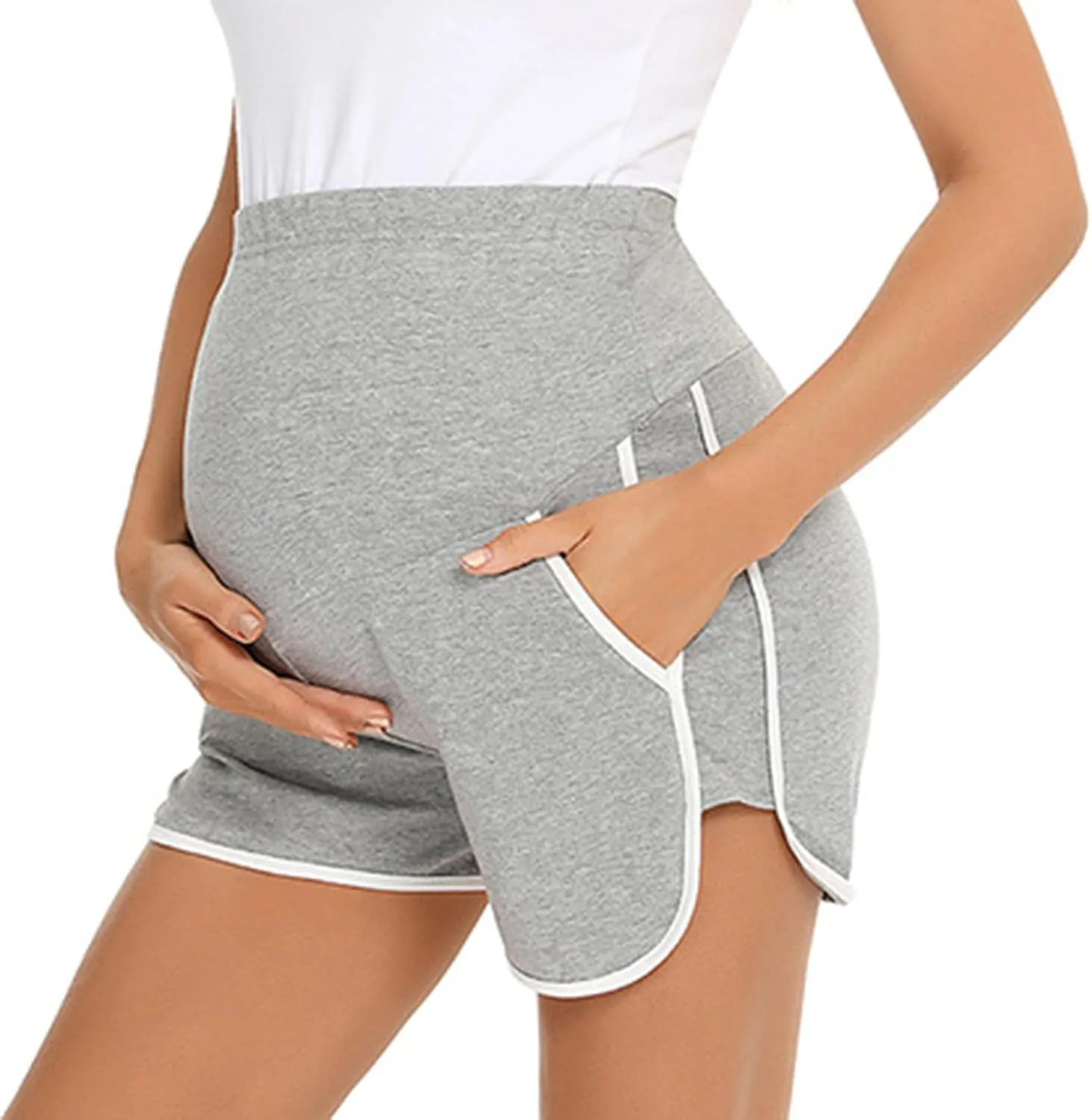 Pregnant Women Cotton Shorts Maternity Belly Support Wearing Shorts with Double Slit Wide Leg Shorts Pajamas Shorts