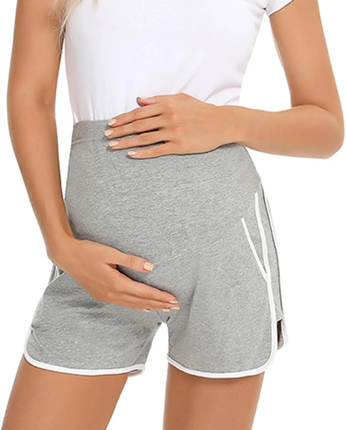 Pregnant Women Cotton Shorts Maternity Belly Support Wearing Shorts with Double Slit Wide Leg Shorts Pajamas Shorts