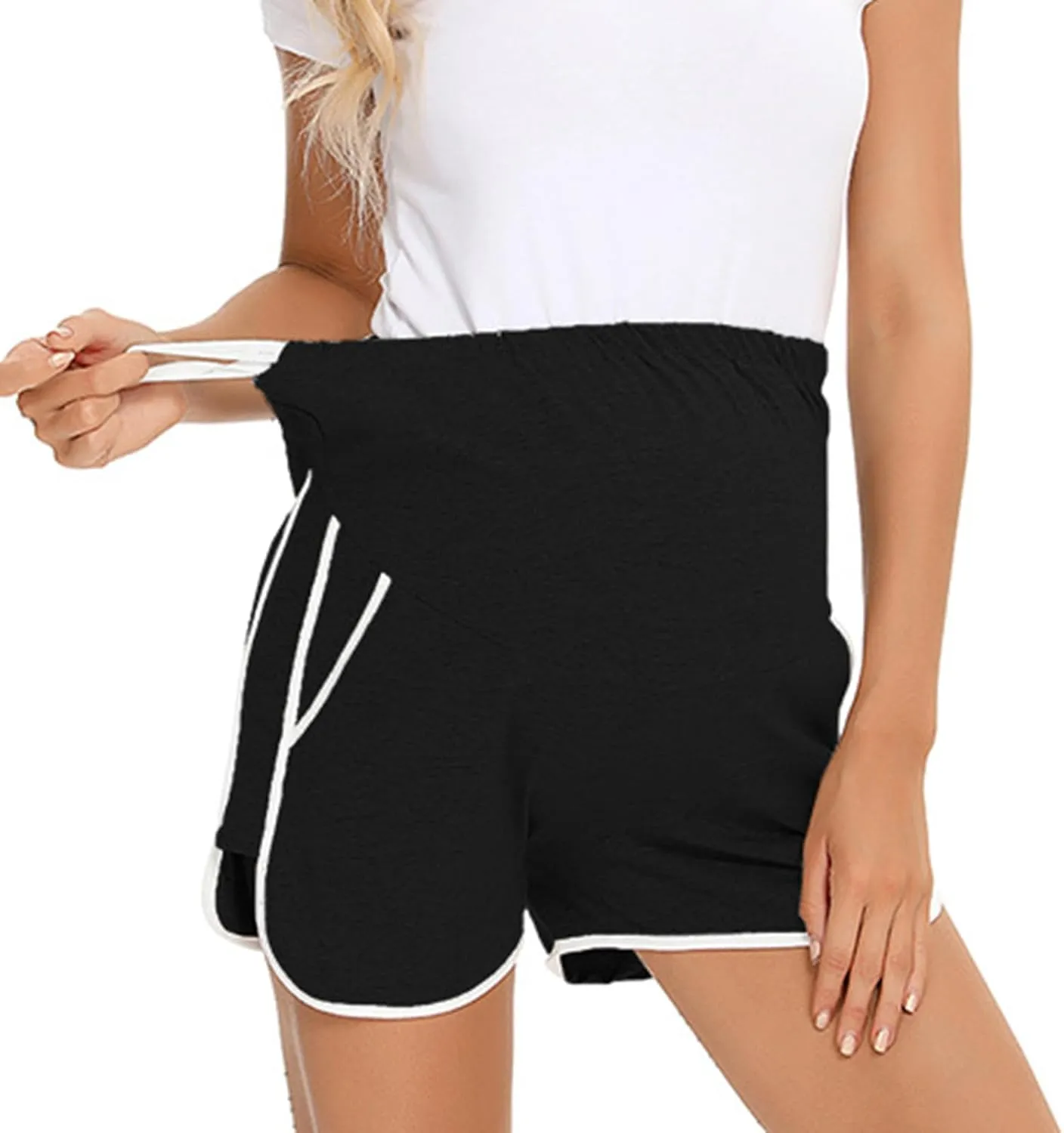 Pregnant Women Cotton Shorts Maternity Belly Support Wearing Shorts with Double Slit Wide Leg Shorts Pajamas Shorts