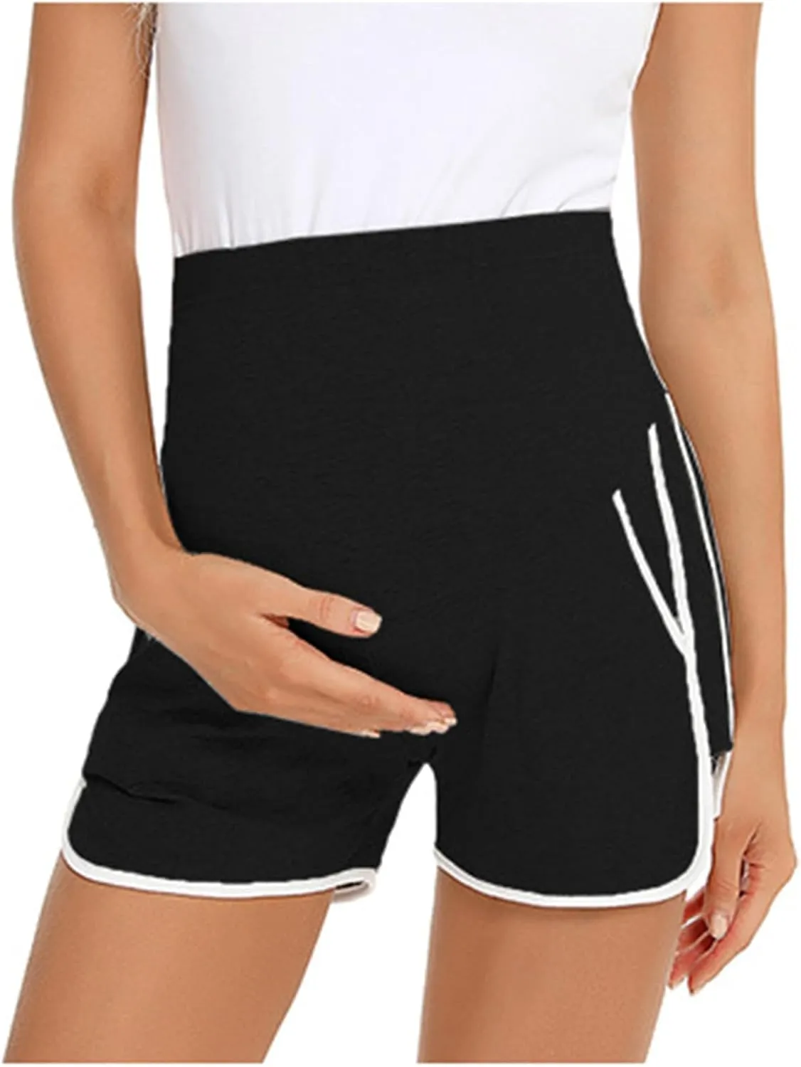 Pregnant Women Cotton Shorts Maternity Belly Support Wearing Shorts with Double Slit Wide Leg Shorts Pajamas Shorts