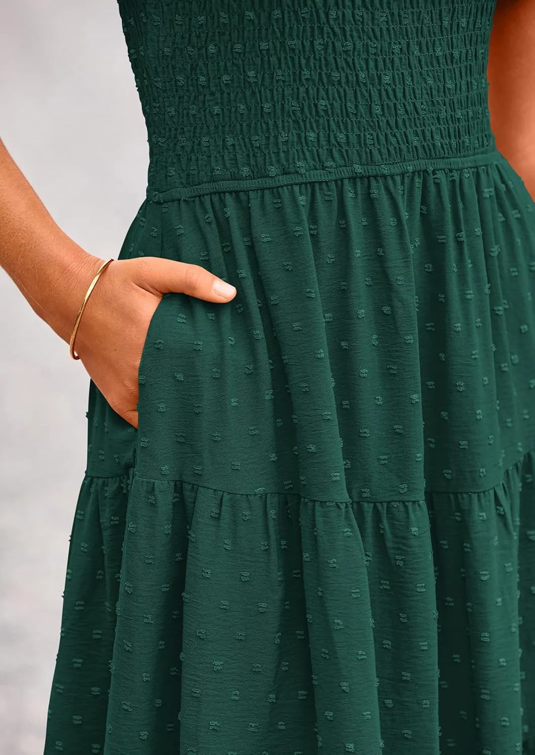PRETTYGARDEN Women's Summer Casual Midi Dress Puff Sleeve Swiss Dot Long Flowy A Line Dresses