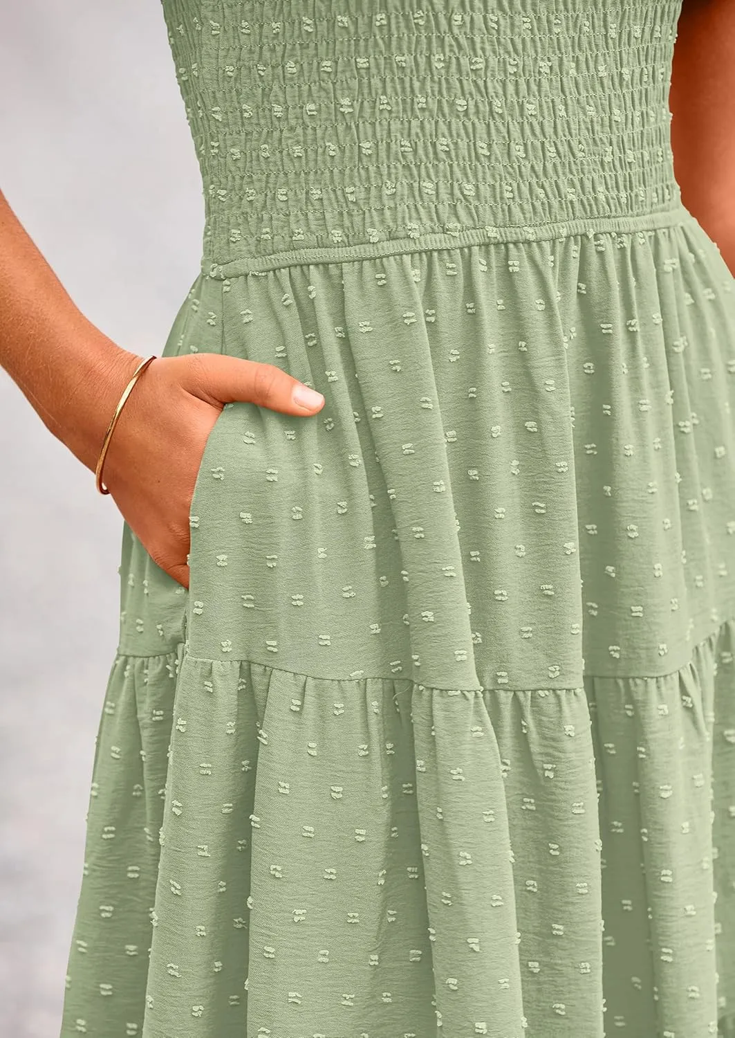 PRETTYGARDEN Women's Summer Casual Midi Dress Puff Sleeve Swiss Dot Long Flowy A Line Dresses
