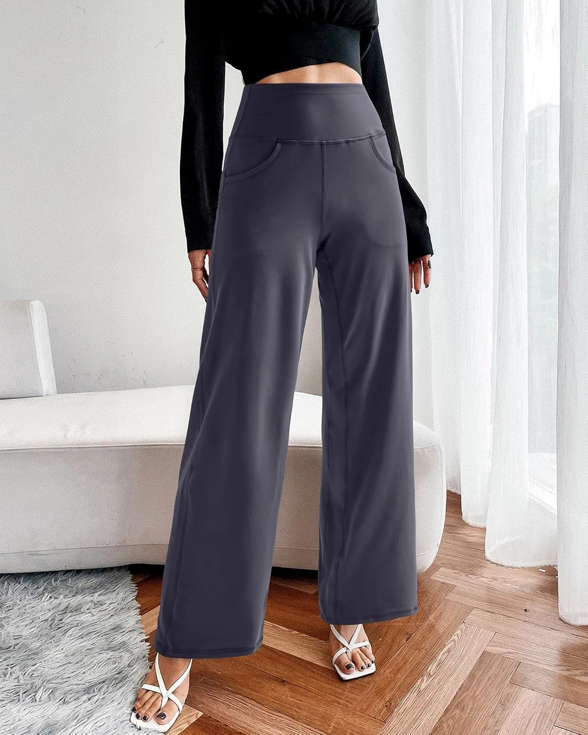 Promover Wide Leg Pants Woman Yoga Pants with Pockets Stretch Loose Casual Lounge Sweatpants Petite/Regular/Tall